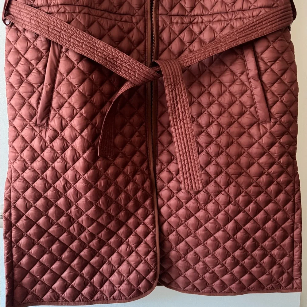 Quilted Sleeveless Knee-length Athleta Vest with Belt - Picture 2 of 5
